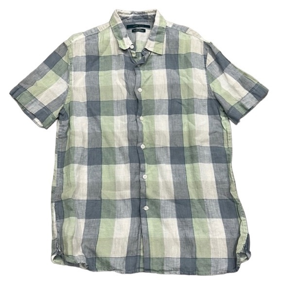 Men’s Short Sleeve Button Down Perry Ellis Plaid Shirt Summer Vacation Medium - Picture 1 of 9
